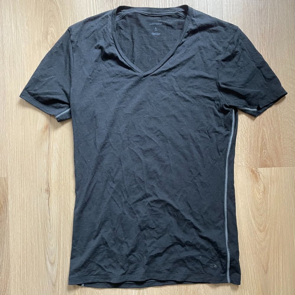 Icebreaker Merino Anatomica SS V-Neck Shirt Black Men's Small Rrp $75